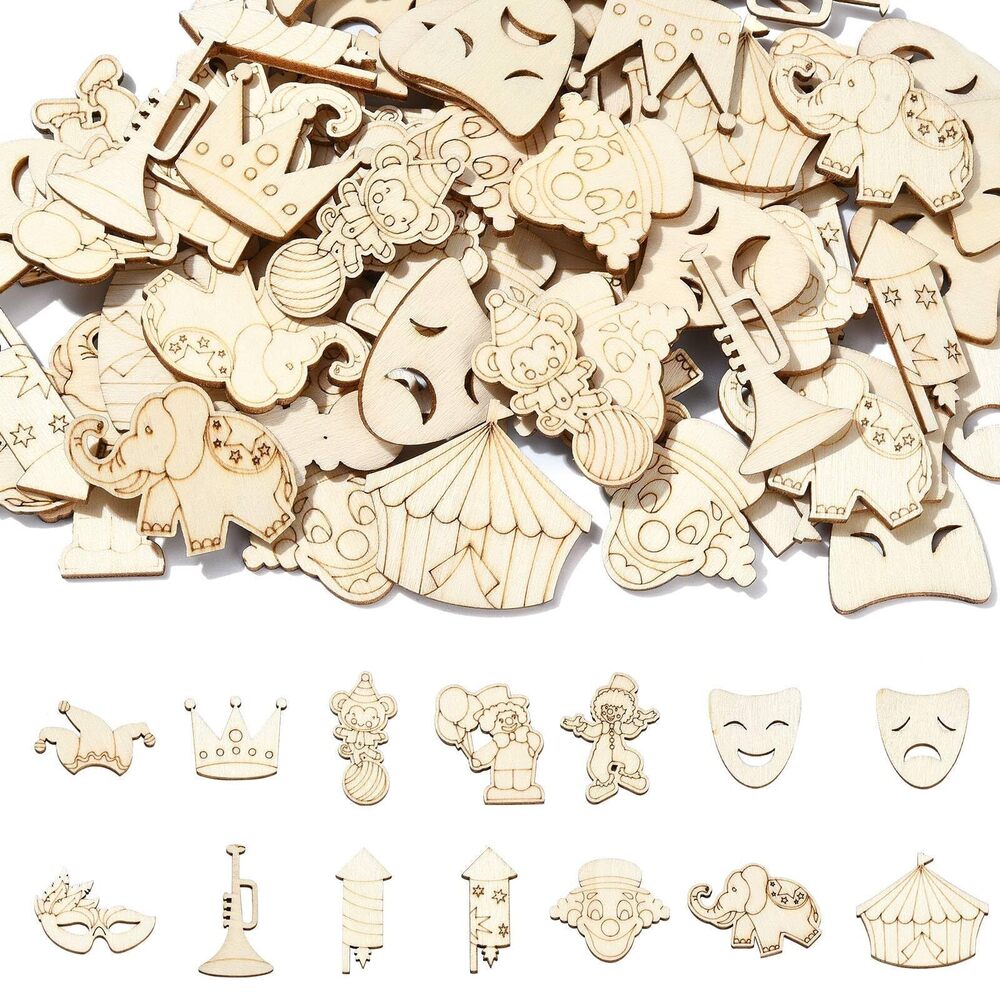 5010 100 Pcs Random Wooden Circus Cutouts Floral White Mask Clown Crown